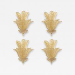 Set of 4 Murano Glass Wall Sconces in Venetian Gold Graniglia Leaf Design - 4759276
