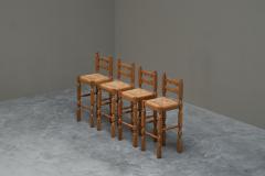 Set of 4 Razorblade Bar Stools in Solid Oak and Rush 1960s - 4468797