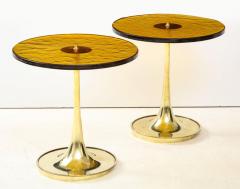 Set of 4 Round Bronze and Green Murano Glass and Brass Side Tables Italy 2021 - 2004456