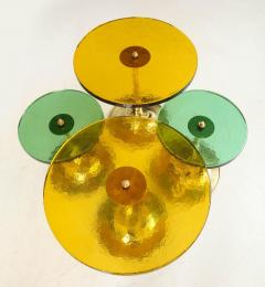 Set of 4 Round Bronze and Green Murano Glass and Brass Side Tables Italy 2021 - 2004458