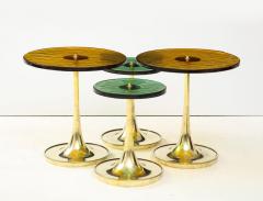 Set of 4 Round Bronze and Green Murano Glass and Brass Side Tables Italy 2021 - 2004459