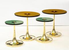 Set of 4 Round Bronze and Green Murano Glass and Brass Side Tables Italy 2021 - 2004462