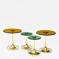 Set of 4 Round Bronze and Green Murano Glass and Brass Side Tables Italy 2021 - 2010045