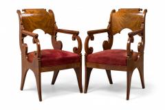 Set of 4 Russian Neo Classic Mahogany Scroll Form Red Upholstered Armchairs - 4169846