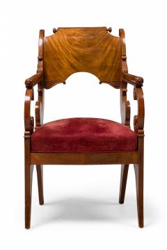 Set of 4 Russian Neo Classic Mahogany Scroll Form Red Upholstered Armchairs - 4169847