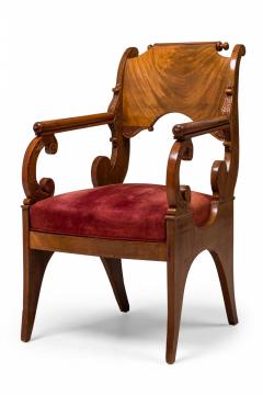 Set of 4 Russian Neo Classic Mahogany Scroll Form Red Upholstered Armchairs - 4169848