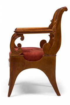 Set of 4 Russian Neo Classic Mahogany Scroll Form Red Upholstered Armchairs - 4169849
