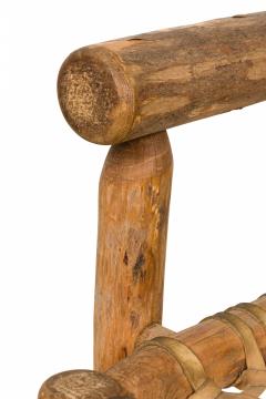 Set of 4 Rustic Adirondack Style Wood and Woven Gut Armchairs - 2798371