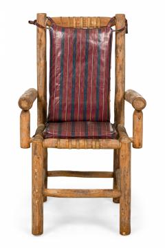 Set of 4 Rustic Adirondack Style Wood and Woven Gut Armchairs - 2798373