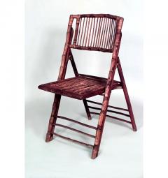 Set of 4 Rustic style twig wicker trimmed folding side chairs - 4665756