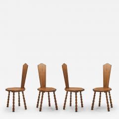 Set of 4 Sculptural Patinated Oak Spinning Chairs Europe ca early 20th century - 3257192