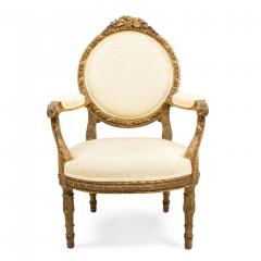 Set of 4 Set of 4 French Louis XVI Damask Arm Chairs - 1403712