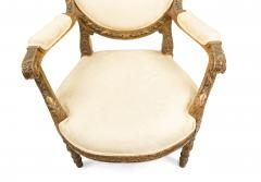 Set of 4 Set of 4 French Louis XVI Damask Arm Chairs - 1403714