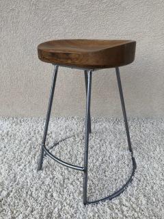 Set of 4 Silver Steel Polish Finish to Bases Solid Oak Top Counter Stools - 1947582