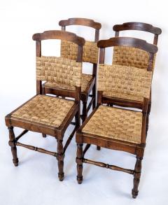 Set of 4 Vintage Dining Chairs with Woven Rope Seats and Backrests 1940s - 4543614