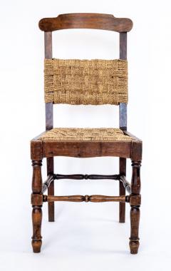 Set of 4 Vintage Dining Chairs with Woven Rope Seats and Backrests 1940s - 4543615
