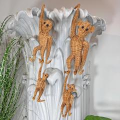 Set of 4 Vintage Hanging Wicker Monkeys 1960s - 3911498