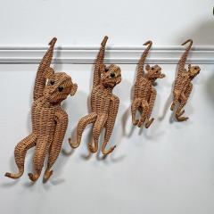 Set of 4 Vintage Hanging Wicker Monkeys 1960s - 3911501