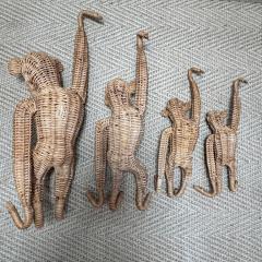 Set of 4 Vintage Hanging Wicker Monkeys 1960s - 3911504