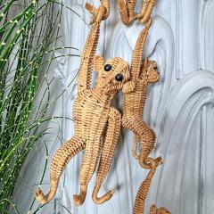 Set of 4 Vintage Hanging Wicker Monkeys 1960s - 3911505