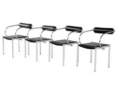Set of 4 Vintage Modern Black Leather Tubular Metal Chairs - 4219895