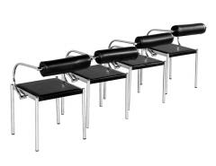 Set of 4 Vintage Modern Black Leather Tubular Metal Chairs - 4219896