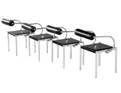 Set of 4 Vintage Modern Black Leather Tubular Metal Chairs - 4219897