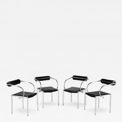 Set of 4 Vintage Modern Black Leather Tubular Metal Chairs - 4221950
