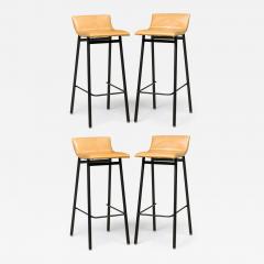 Set of 4 Vista Black Enamel Barstools with Mustard Upholstered Scoop Seats - 4222017