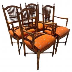 Set of 4 Walnut Country French Wheat Back Armchairs - 4519228