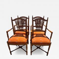 Set of 4 Walnut Country French Wheat Back Armchairs - 4521956