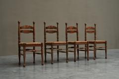 Set of 4 Whimsical Chairs in Oak and Rush 1950s - 4468629