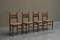 Set of 4 Whimsical Chairs in Oak and Rush 1950s - 4468816