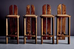 Set of 4 Wooden Bar Stools with Cane Seats - 4390638