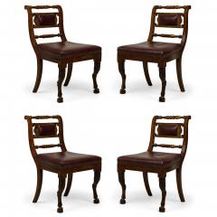 Set of 4 of French Empire Style Turned and Carved Mahogany Burgundy Upholstered - 4635306