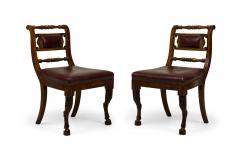 Set of 4 of French Empire Style Turned and Carved Mahogany Burgundy Upholstered - 4635307