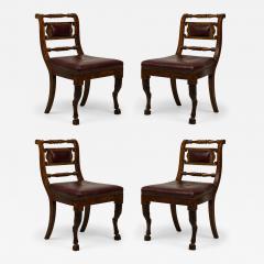 Set of 4 of French Empire Style Turned and Carved Mahogany Burgundy Upholstered - 4689799