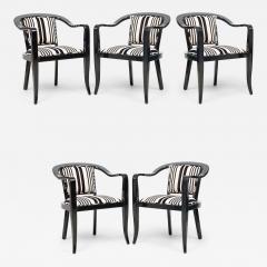 Set of 5 American Mid Century Ed Wormley Ebonized With Striped Upholestory Armch - 4649638
