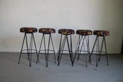 Set of 5 Bar Stools with New Tiki Upholstery and Swivel Seats - 675636