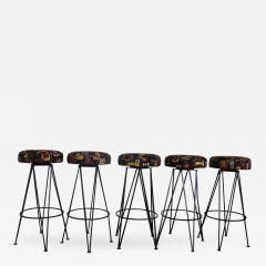 Set of 5 Bar Stools with New Tiki Upholstery and Swivel Seats - 676531