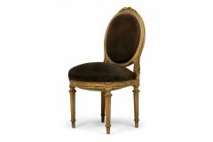 Set of 5 French Louis XVI Style Oval Back Green Velvet Upholstered Dining Chairs - 4169915