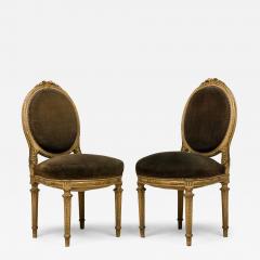 Set of 5 French Louis XVI Style Oval Back Green Velvet Upholstered Dining Chairs - 4186281