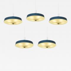 Set of 5 Large Mid Century Pendant Lamps in Painted Metal and Opaline Glass 1960 - 4527028