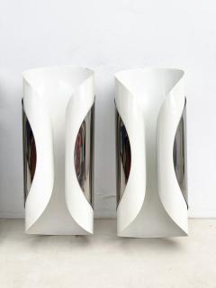 Set of 5 Mid Century Modern White Metal Chrome Wall Sconces - 2744221