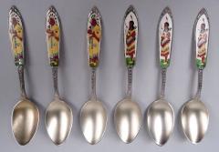 Set of 6 American Colonial Revival Powhatan Pocahontas Enamel Spoons - 4537304