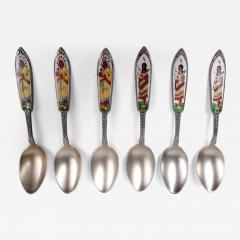 Set of 6 American Colonial Revival Powhatan Pocahontas Enamel Spoons - 4538811