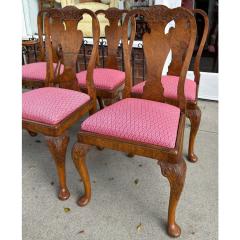 Set of 6 Antique Queen Anne Style Carved Burl Walnut Dining Chairs - 4473448