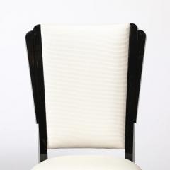Set of 6 Art Deco Skyscraper Black Lacquer Off White Upholstery Dining Chairs - 4719975