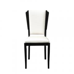 Set of 6 Art Deco Skyscraper Black Lacquer Off White Upholstery Dining Chairs - 4719976
