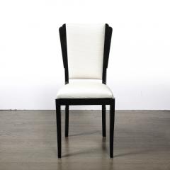 Set of 6 Art Deco Skyscraper Black Lacquer Off White Upholstery Dining Chairs - 4719977